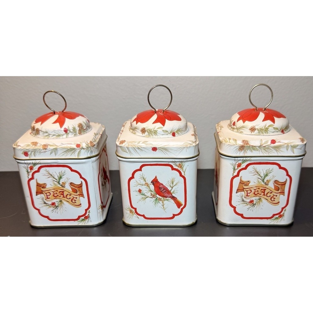 Vintage‎ CMC Christmas Tin Metal Ornaments Gift Box with Lid 1986 Holiday Decor
